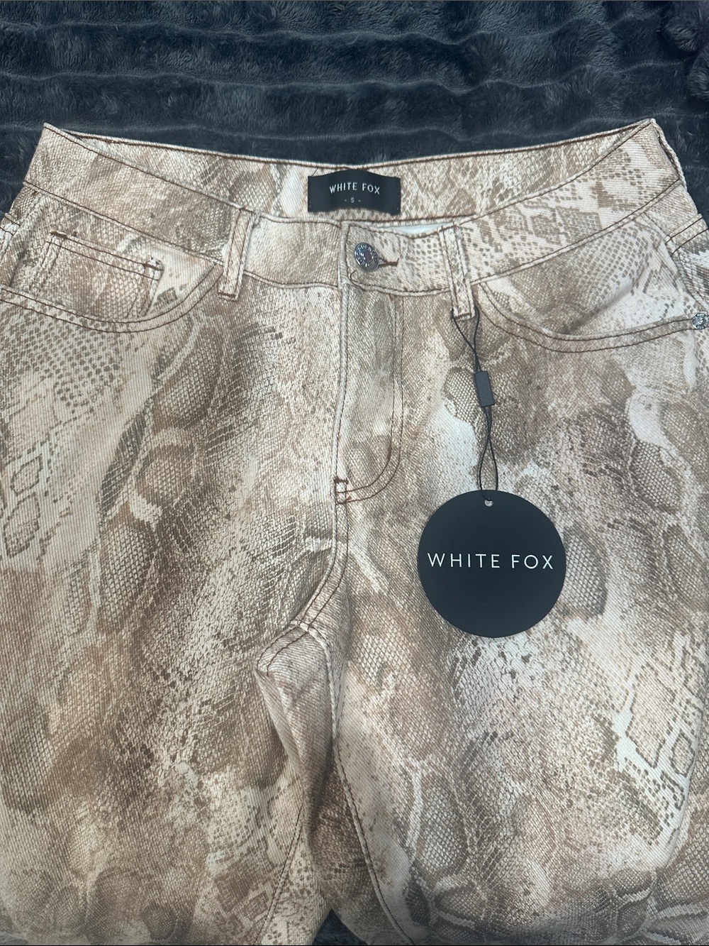 White Fox Snake Print Maeve Low-Rise Wide Leg Jeans Desert Snake